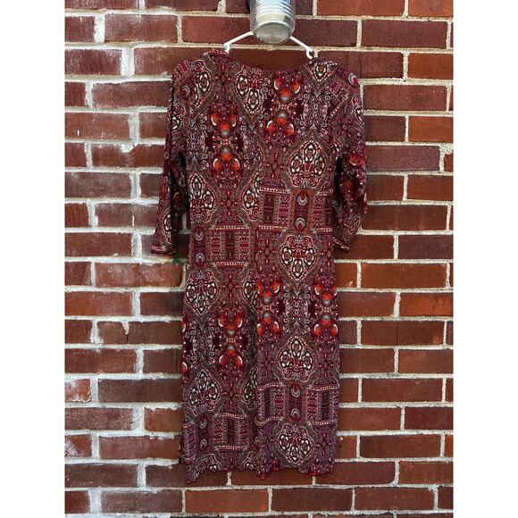 Giorgio Fiorlini Paisley Midi Dress Women’s Medium Burgundy Boho Vintage - Picture 4 of 4